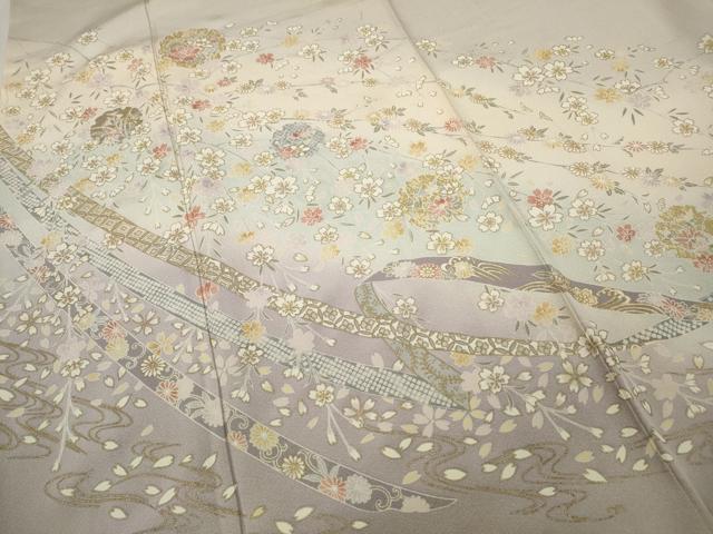 平和屋着物●訪問着 駒刺繍 熨斗雪輪枝花文 金彩 正絹 逸品 CABD0127ut