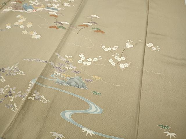 平和屋着物●訪問着 駒刺繍 風景草花文 金彩 正絹 逸品 CABD0140ut