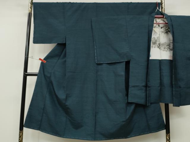 平和屋着物●男性 紬 アンサンブル 網代文様 正絹 逸品 CABD0170ut