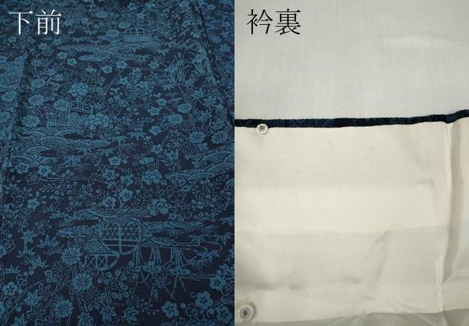 平和屋着物●上質な小紋 本藍 型染め 風景草花文 正絹 逸品 CABD0173ut