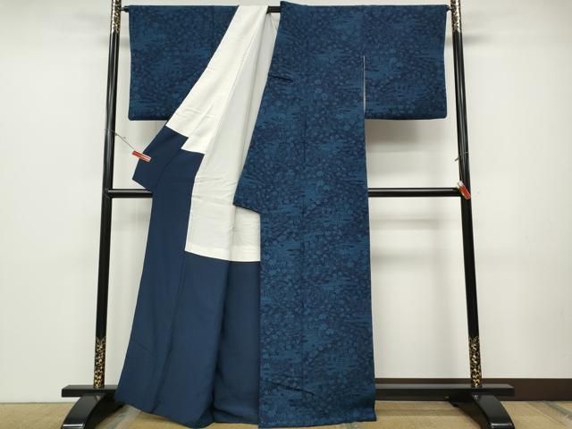 平和屋着物●上質な小紋 本藍 型染め 風景草花文 正絹 逸品 CABD0173ut