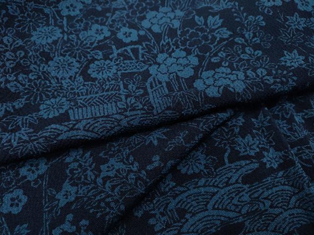 平和屋着物●上質な小紋 本藍 型染め 風景草花文 正絹 逸品 CABD0173ut
