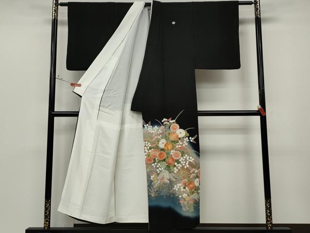 平和屋着物●京友禅の第一人者 松井青々 黒留袖 駒刺繍 草花文 暈し染め 金彩 正絹 逸品 CABD0175ut