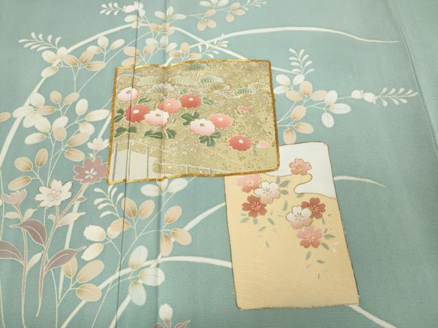 平和屋着物●訪問着 駒刺繍 色紙重ね草花文 金彩 正絹 逸品 CABD0178ut