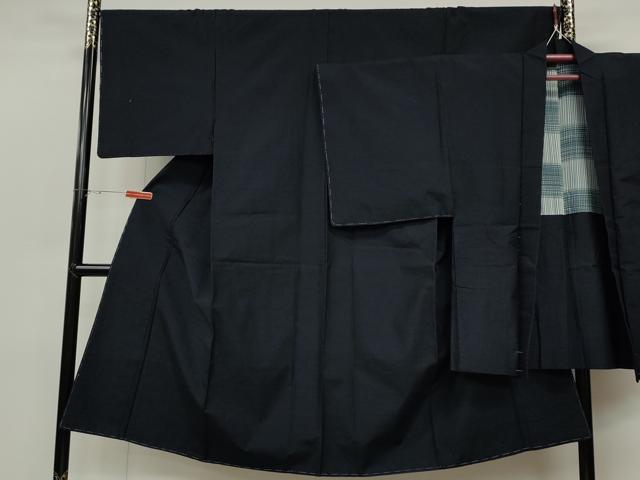 平和屋着物●男性 紬 アンサンブル 濃藍色 正絹 逸品 未使用 CABD0183ut
