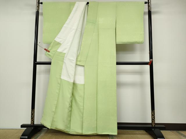 平和屋着物●上質な色無地 乱菊地紋 若菜色 正絹 逸品 CABD0188ut