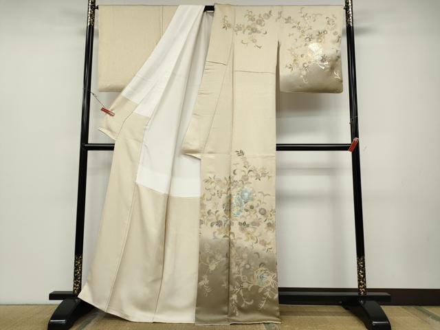 平和屋着物●訪問着 鏡裏枝花文 暈し染め 金銀彩 正絹 逸品 CABD0202ut