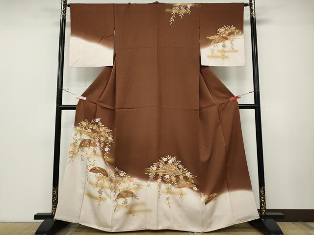 平和屋着物●訪問着 駒刺繍 櫛 枝垂れ花文 暈し染め 金彩 正絹 逸品 CABD0203ut