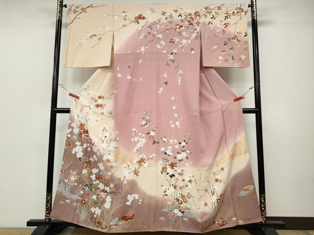 平和屋着物●訪問着 地紙枝花文 暈し染め 金銀彩 正絹 逸品 CABD0204ut