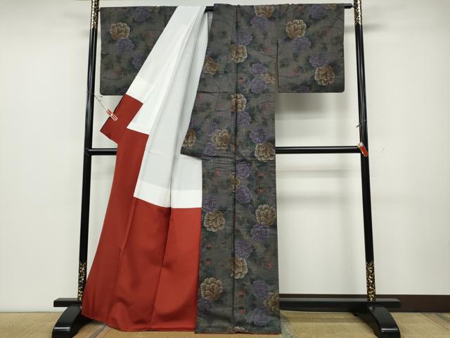 平和屋着物●本場大島紬 9マルキ 草花文 正絹 逸品 CABD0208ut