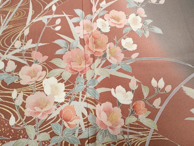 平和屋着物●訪問着 鷺流水草花文 金彩 正絹 逸品 CABD0221ut