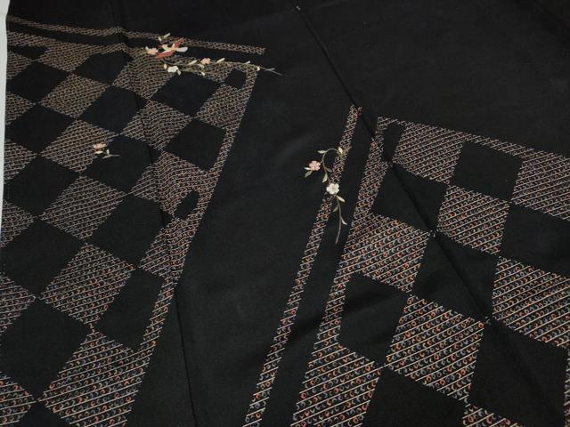 平和屋着物●訪問着 刺繍 飛鳥蔦の葉花文 黒地 金彩 正絹 逸品 CABD0250ut