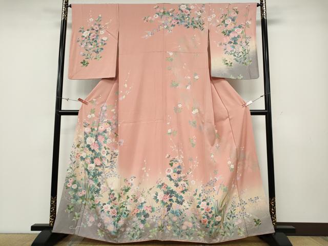 平和屋着物●訪問着 休み鳥草花文 暈し染め 金彩 正絹 逸品 CABD0253ut