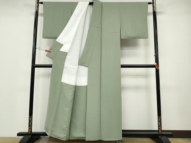 平和屋着物●上質な色無地 作家物 本草木染 山葵色 正絹 逸品 CABD0263ut