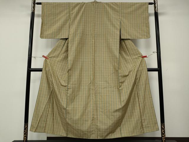 平和屋着物●上質な紬 格子柄 正絹 逸品 CABD0271ut