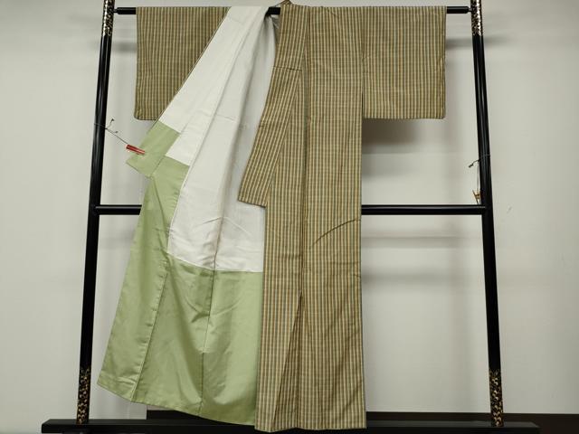 平和屋着物●上質な紬 格子柄 正絹 逸品 CABD0271ut