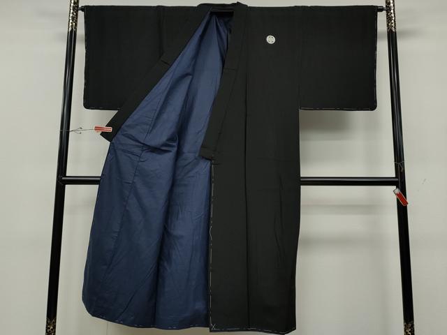平和屋着物●男性 黒紋付・羽織セット 羽裏:風景文 正絹 逸品 未使用 CABD0295ut