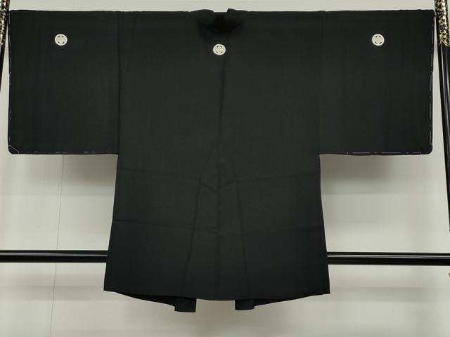 平和屋着物●男性 黒紋付・羽織セット 羽裏:風景文 正絹 逸品 未使用 CABD0295ut