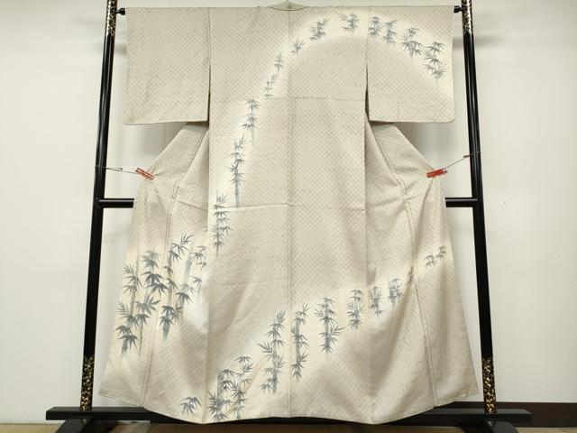 平和屋着物●訪問着 ぜんまい紬 手描き 笹竹文 正絹 逸品 CABD0303ut