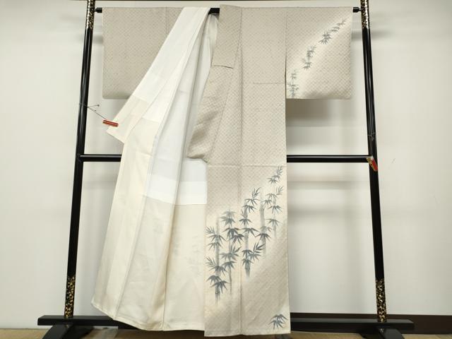 平和屋着物●訪問着 ぜんまい紬 手描き 笹竹文 正絹 逸品 CABD0303ut