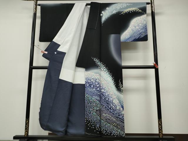 平和屋着物●訪問着 絞り 立波舞花文 暈し染め 正絹 逸品 未使用 CABD0304ut