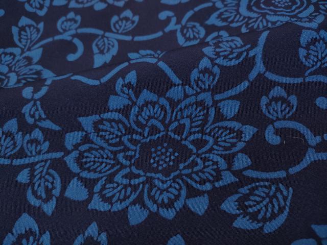 平和屋着物●上質な小紋 本藍型絵染め 花唐草文 正絹 逸品 未使用 CABD0307ut