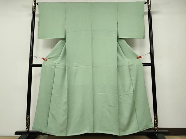 平和屋着物●上質な色無地 草花地紋 薄萌葱色 正絹 逸品 CABD0313ut