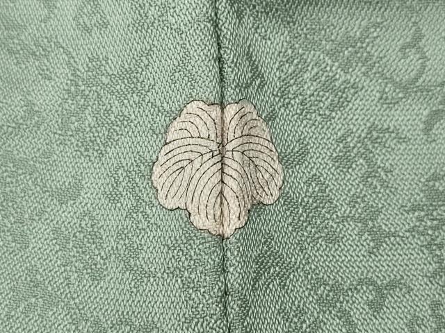 平和屋着物●上質なお召 色無地 花唐草地紋 錆青磁色 正絹 逸品 CABD0315ut