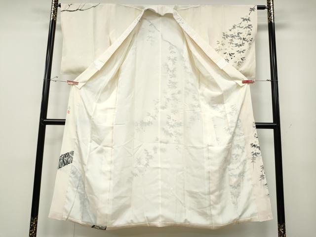 平和屋着物●長襦袢 袷 作家物 手描き 枝垂れ桜文 半衿刺繍 正絹 逸品 未使用 CABD0317ut