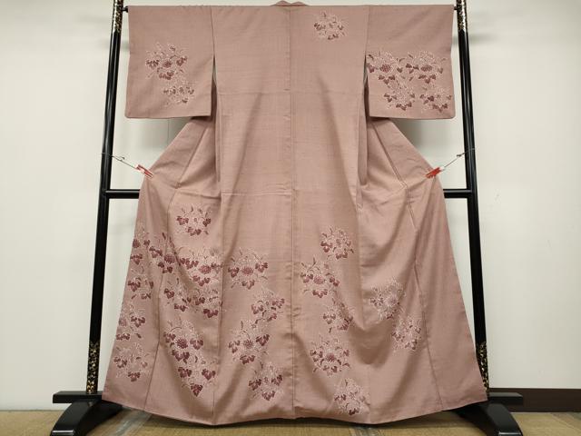 平和屋着物●訪問着 紬地 ろうけつ染め 吉祥花丸文 正絹 逸品 CABD0321ut