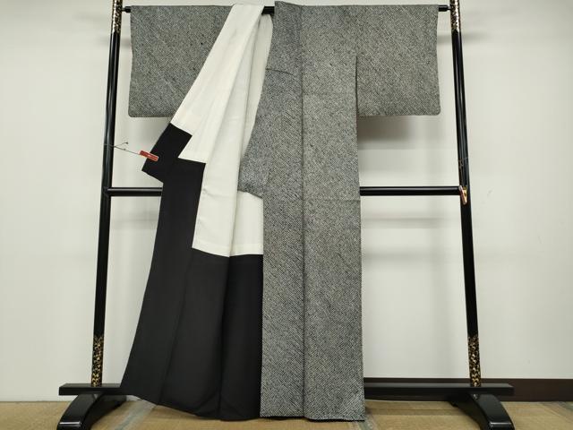 平和屋着物●大変加工の良い総絞り小紋 黒地 正絹 逸品 CABD0329ut