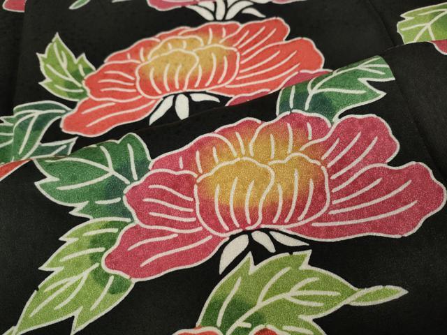 平和屋着物●上質な小紋 型染め 舞花文 黒地 正絹 逸品 CABD0330ut