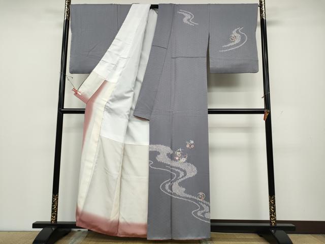 平和屋着物●訪問着 絞り 刺繍 流水花丸文 金糸 正絹 逸品 CABD0339ut