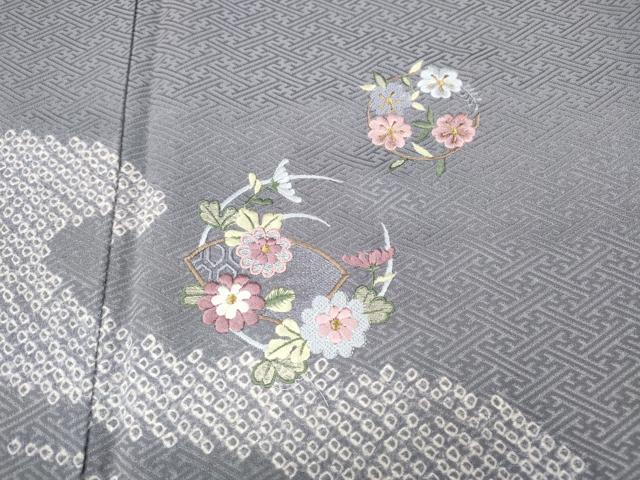 平和屋着物●訪問着 絞り 刺繍 流水花丸文 金糸 正絹 逸品 CABD0339ut