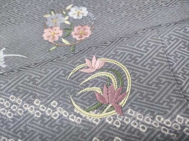 平和屋着物●訪問着 絞り 刺繍 流水花丸文 金糸 正絹 逸品 CABD0339ut