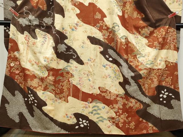 平和屋着物●豪華振袖 駒刺繍 絞り エ霞草花文 金彩 正絹 逸品 CABD0345ut