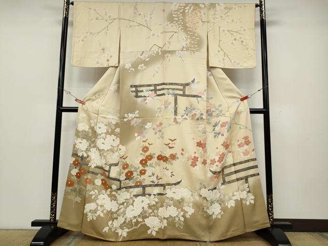平和屋着物●訪問着 刺繍 草花文 暈し染め 金彩 正絹 逸品 CABD0365ut