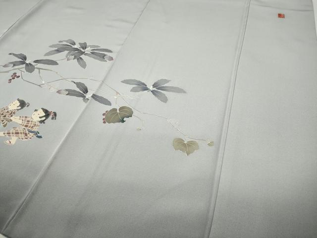 平和屋着物●十日町友禅作家 関口遼一 訪問着 南天文 童子遊び 暈し染め 正絹 逸品 CABD0373ut
