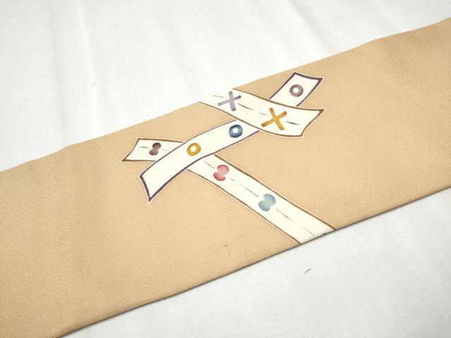 平和屋着物●九寸名古屋帯 駒刺繍 幾何学文様 正絹 逸品 CABD0408hy