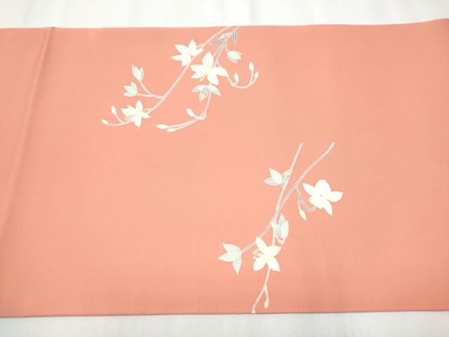 平和屋着物●塩瀬 九寸開き名古屋帯 友禅 作家物 花鳥文 正絹 逸品 未使用 CABD0417hy