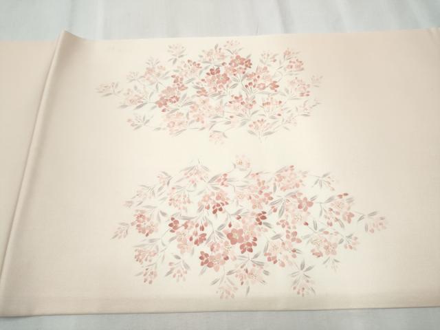 平和屋着物●塩瀬 九寸開き名古屋帯 手描き 枝花文 正絹 逸品 CABD0425hy