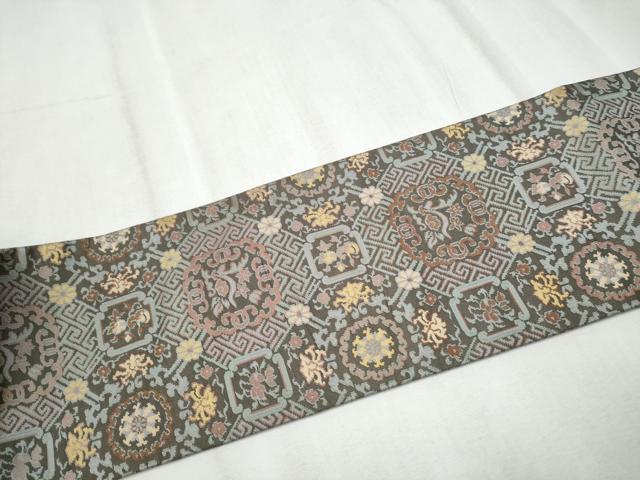 平和屋着物●全通柄 九寸名古屋帯 天井花文 正絹 逸品 CABD0426hy