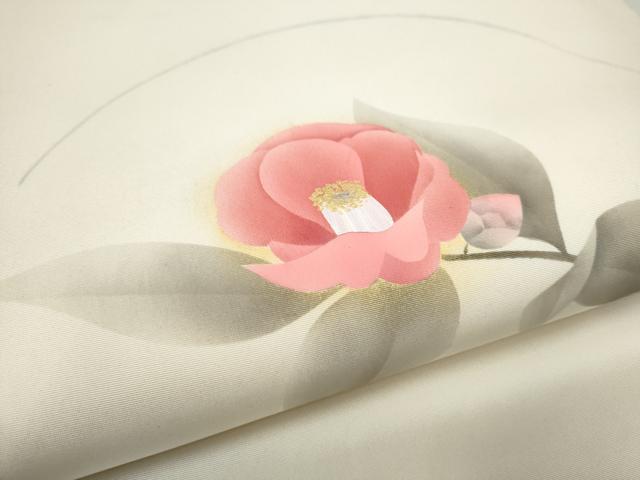 平和屋着物●塩瀬 九寸開き名古屋帯 枝椿 金彩 正絹 逸品 CABD0429hy
