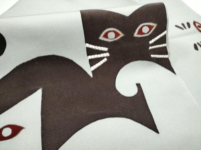 平和屋着物●九寸名古屋帯 刺繍 猫 正絹 逸品 CABD0433hy