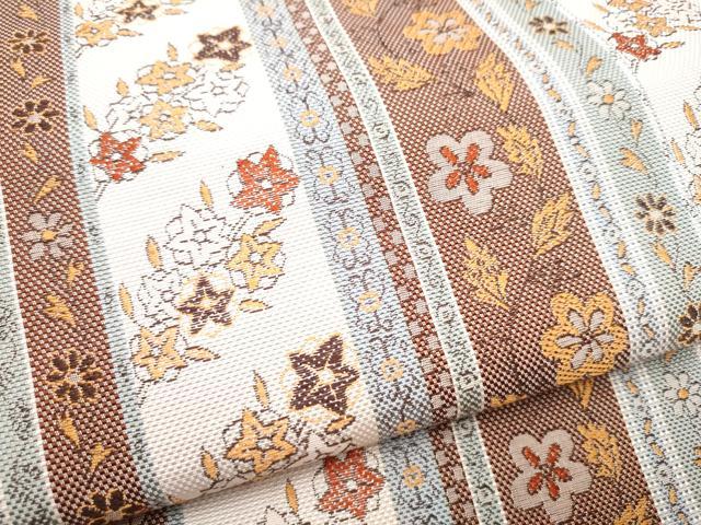 平和屋着物●本場筑前博多織 八寸名古屋帯 花唐草間道 正絹 逸品 CABD0440hy