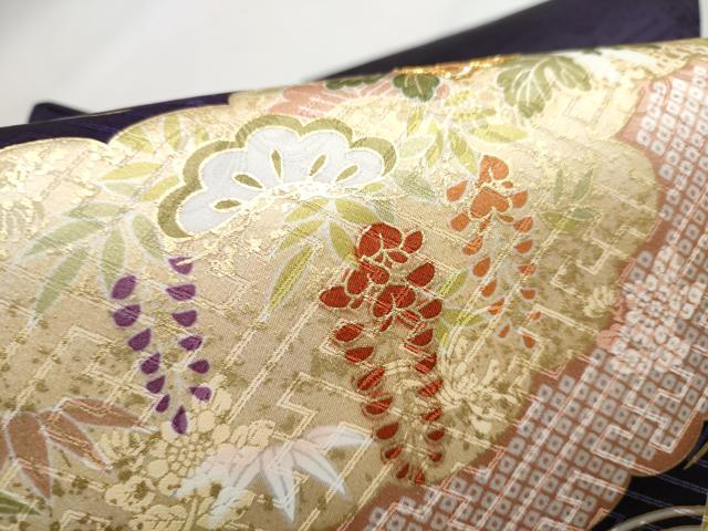 平和屋着物●九寸名古屋帯 駒刺繍 雲重ね松竹梅花文 金彩 正絹 逸品 CABD0441hy