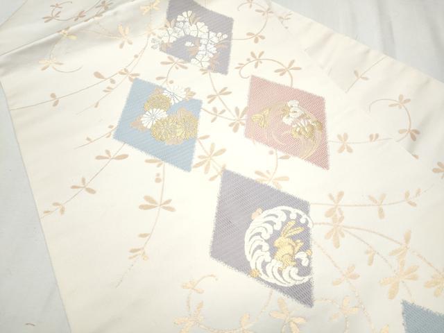 平和屋着物●九寸名古屋帯 唐織 立涌花文 菱花兎唐草文 金糸 正絹 逸品 CABD0448hy