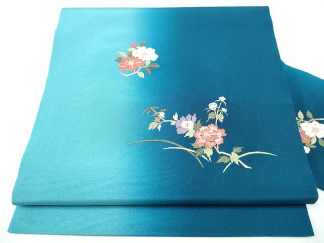 平和屋着物●九寸名古屋帯 総刺繍 枝花文 金糸 正絹 逸品 CABD0452hy