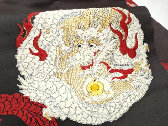 平和屋着物●アンティーク 大正ロマン 九寸名古屋帯 龍 金銀糸 正絹 逸品 CABD0459hy