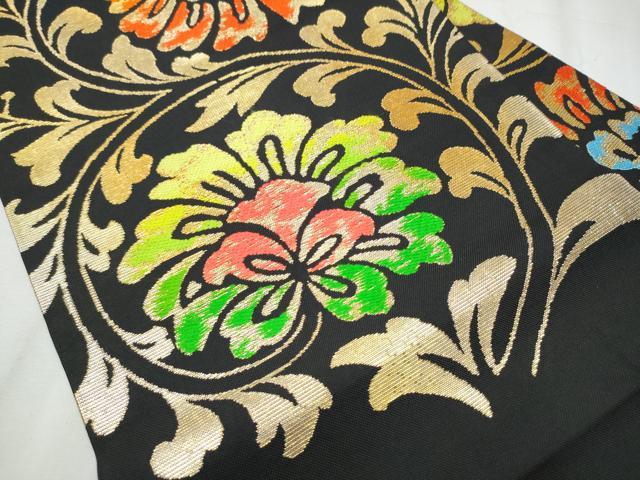 平和屋着物●龍村美術織物 たつむら 九寸名古屋帯 料紙唐草 栗地 金糸 正絹 逸品 CABD0471hy